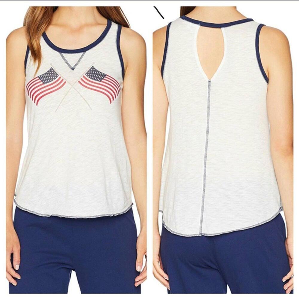 PJ Salvage Womens Large White Blue Red US Flag Tank Top NWT July 4